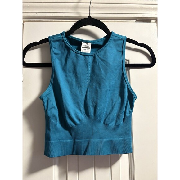 Gymshark Tank Top Womens Small Teal Activewear Logo Cutout Cropped Fitted - Picture 1 of 3